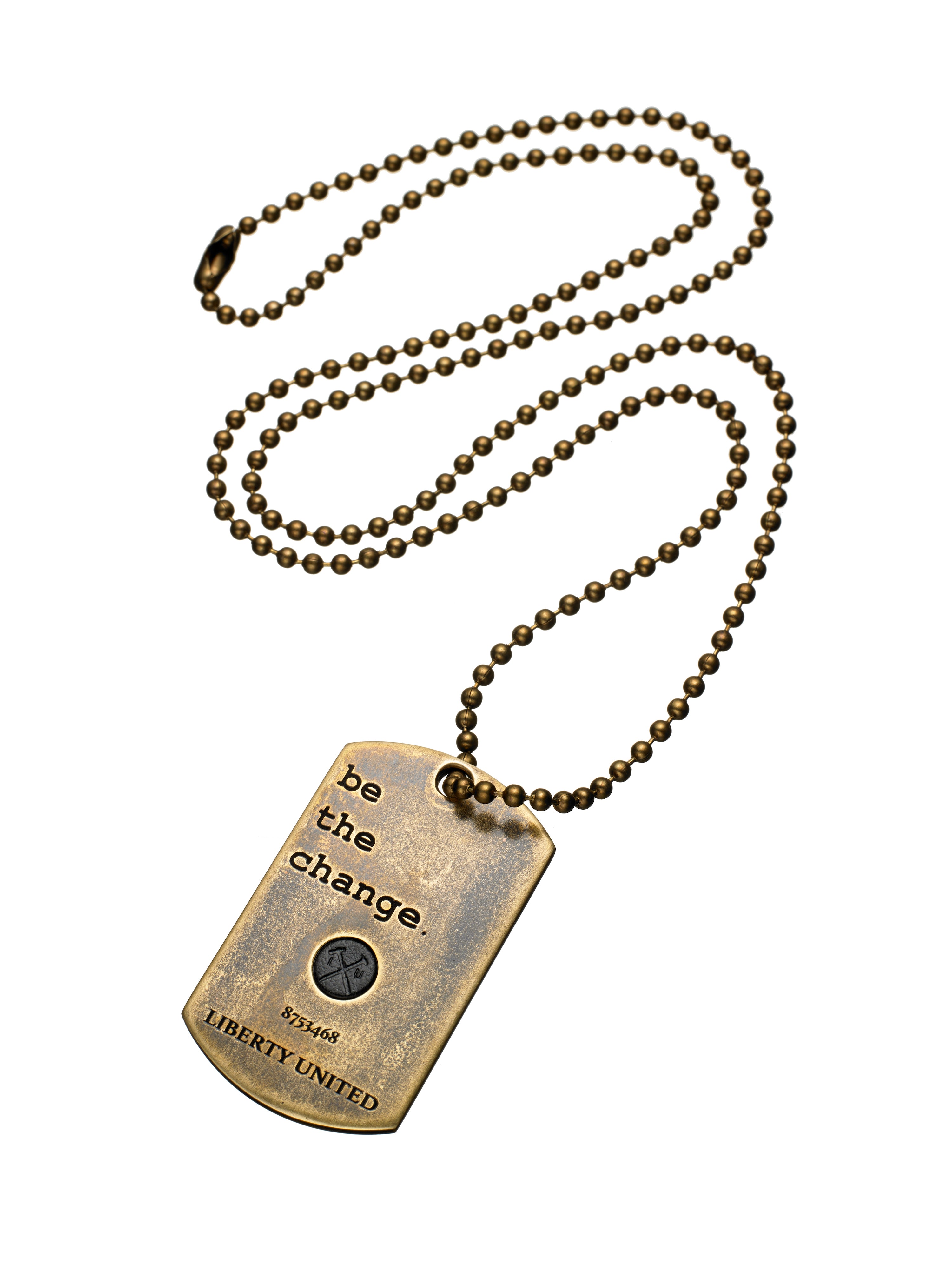 Be The CHANGE. Dog Tag Necklace Antique Brass